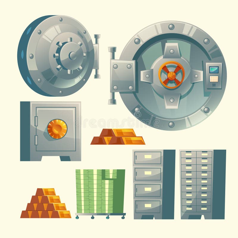 Vectorbankkluis, metaalijzer veilige deur stock illustratie Vectorbankkluis, metaalijzer veilige deur stock illustratie