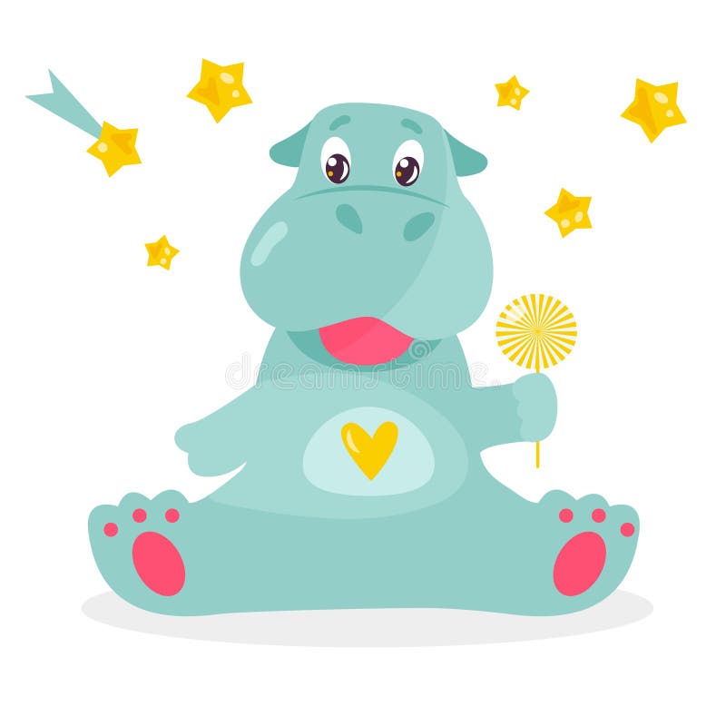 Vectorbeeld van een grappige hippo met een lolly royalty-vrije illustratie Vectorbeeld van een grappige hippo met een lolly royalty-vrije illustratie