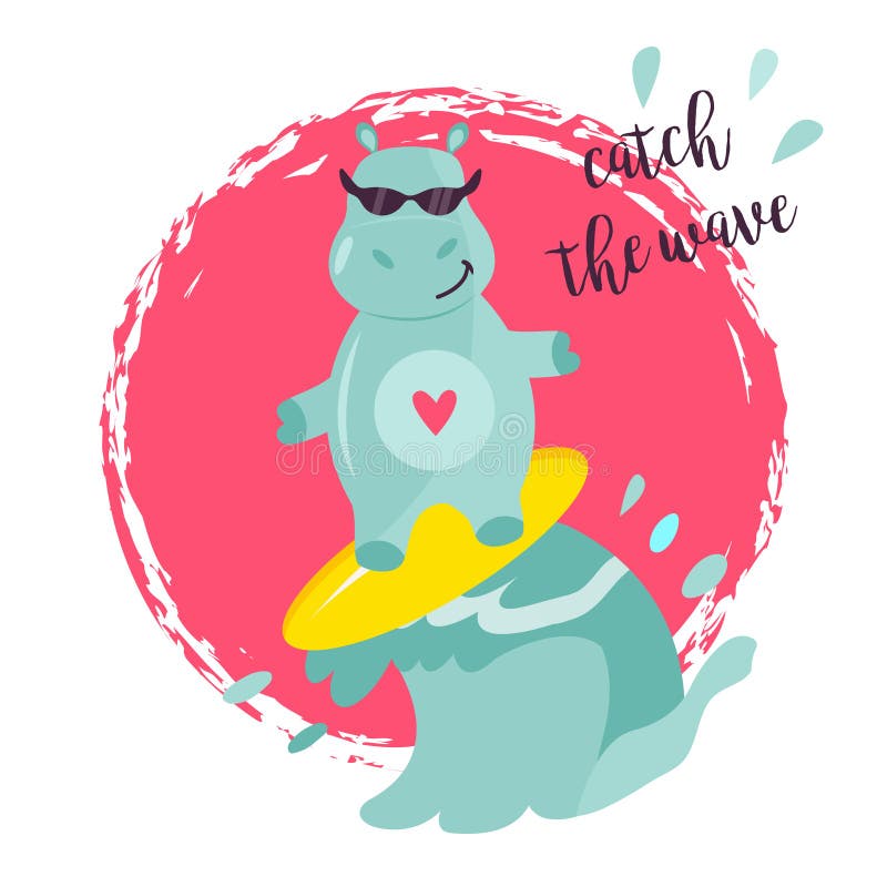 Vectorbeeld van een grappige hippo op de branding royalty-vrije illustratie Vectorbeeld van een grappige hippo op de branding royalty-vrije illustratie