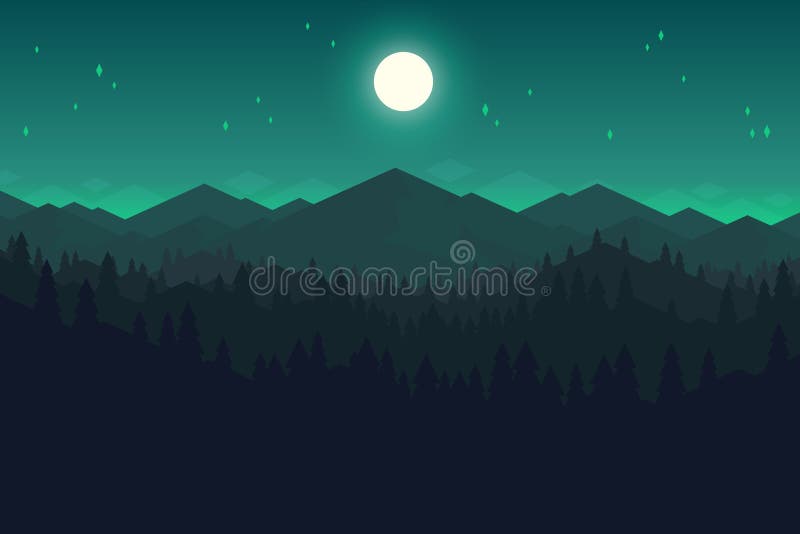 Vectorberg en meest forrest landschap in de nacht stock illustratie Vectorberg en meest forrest landschap in de nacht stock illustratie