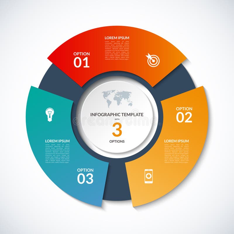 Vectorcirkelmalplaatje voor infographics Bedrijfsconcept met 3 opties, stappen, delen, segmenten royalty-vrije illustratie Vectorcirkelmalplaatje voor infographics Bedrijfsconcept met 3 opties, stappen, delen, segmenten royalty-vrije illustratie