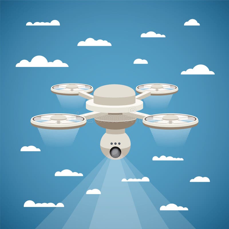 Vectorconcept de hommel van de quadcopterlucht met videonok royalty-vrije illustratie Vectorconcept de hommel van de quadcopterlucht met videonok royalty-vrije illustratie