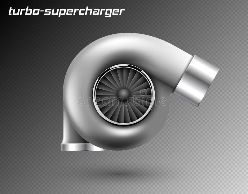 Vectordieautoturbocompressor op transparante achtergrond wordt geïsoleerd Het realistische pictogram van de metaalturbine Stemmen vector illustratie Vectordieautoturbocompressor op transparante achtergrond wordt geïsoleerd Het realistische pictogram van de metaalturbine Stemmen vector illustratie