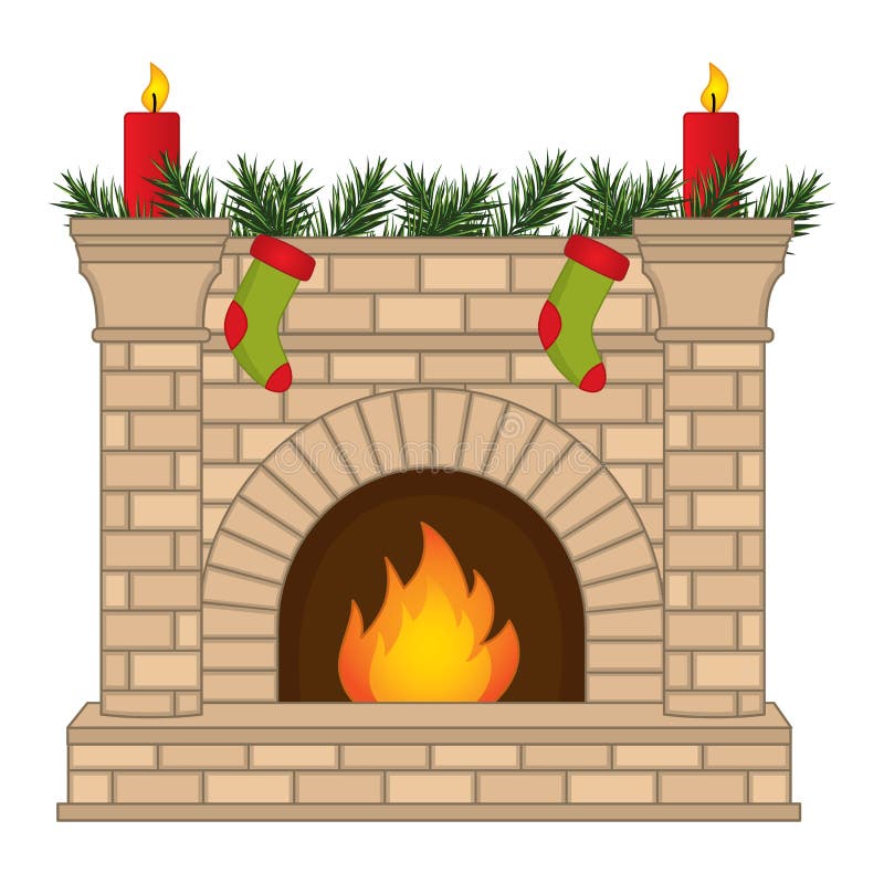 VectordieKerstmisopen haard met Sokken en Kaarsen wordt verfraaid royalty-vrije illustratie VectordieKerstmisopen haard met Sokken en Kaarsen wordt verfraaid royalty-vrije illustratie