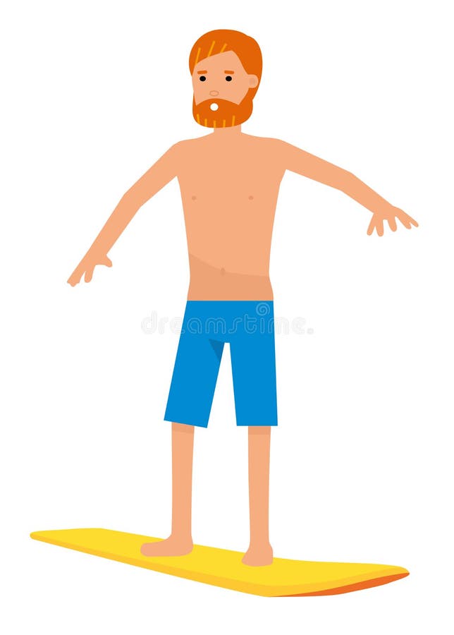 Vectordiesurferkarakter in brandingsboomstammen met surfplank, op witte achtergrond wordt geïsoleerd stock illustratie Vectordiesurferkarakter in brandingsboomstammen met surfplank, op witte achtergrond wordt geïsoleerd stock illustratie