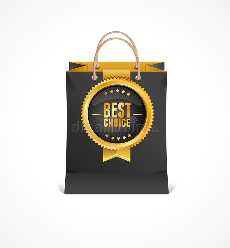 Vectordocument zak en gouden etiket Beste Keus stock illustratie Vectordocument zak en gouden etiket Beste Keus stock illustratie