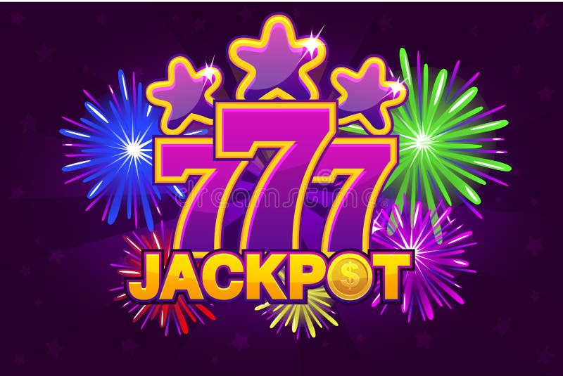 Vectorembleempot en 777 Het schieten kleurde sterren en vuurwerk Spelbanner stock illustratie Vectorembleempot en 777 Het schieten kleurde sterren en vuurwerk Spelbanner stock illustratie