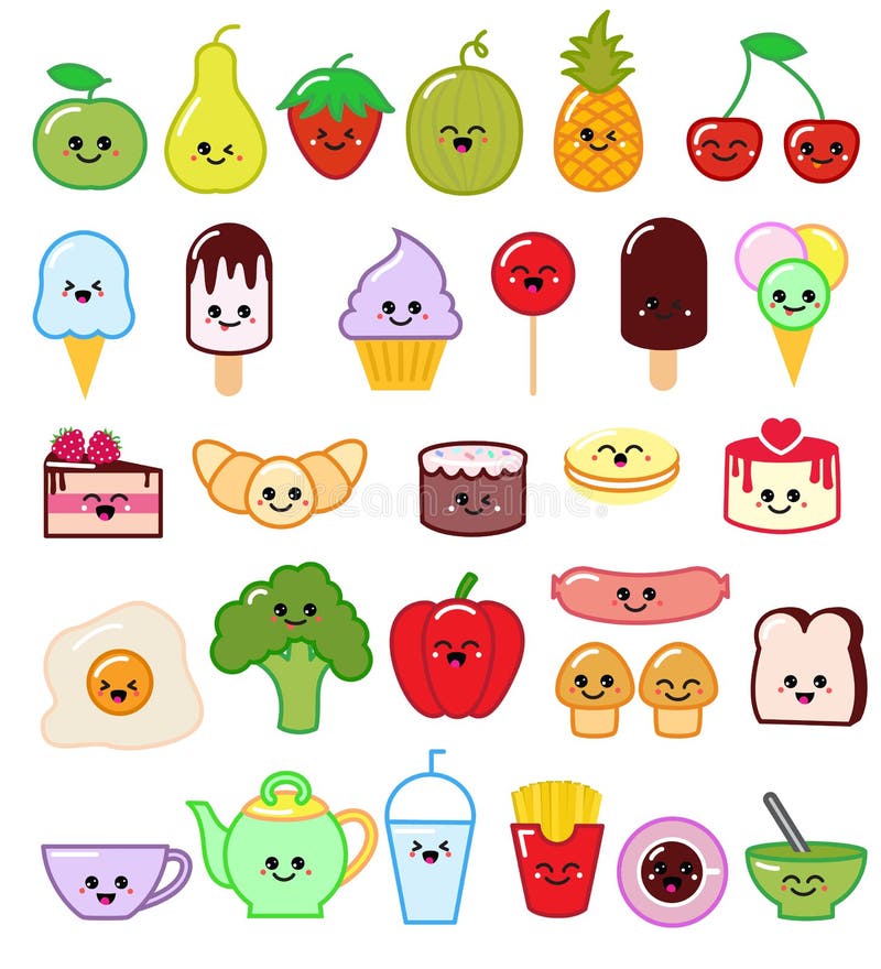 Vectoremoticon Japans fruit van het Kawaiivoedsel of plantaardige karakter en emojischotel met beeldverhaalworst in Japan stock illustratie Vectoremoticon Japans fruit van het Kawaiivoedsel of plantaardige karakter en emojischotel met beeldverhaalworst in Japan stock illustratie