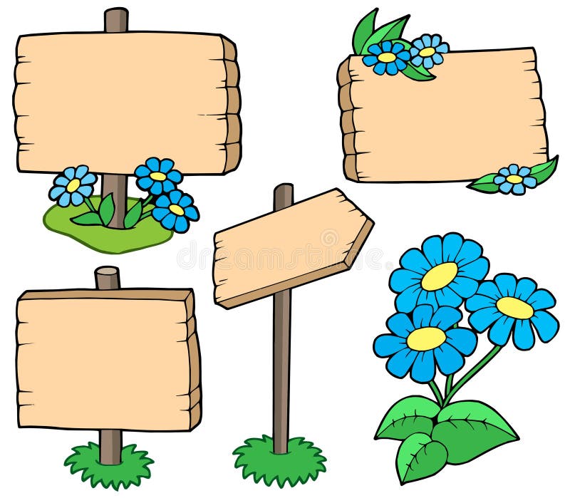 Vectores de madera con la colección de las flores ilustración del vector