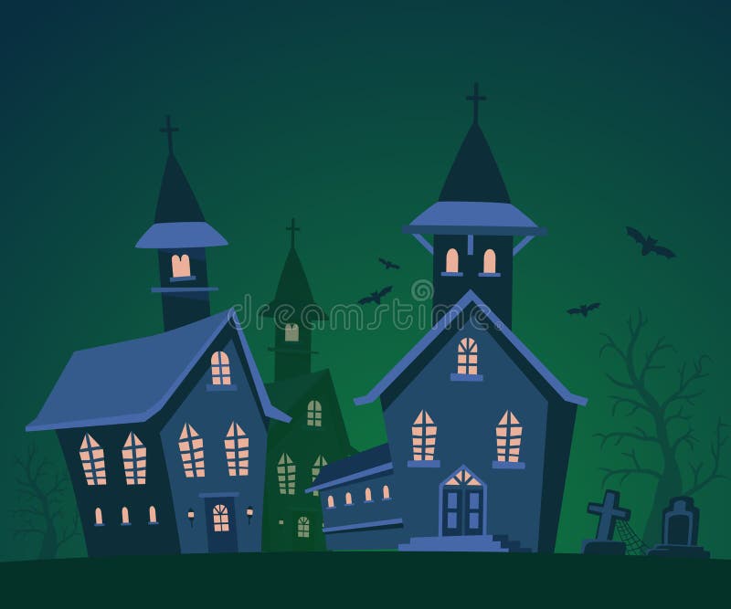 Vectorhalloween-illustratie van spookhuis, begraafplaats, knuppels w royalty-vrije illustratie Vectorhalloween-illustratie van spookhuis, begraafplaats, knuppels w royalty-vrije illustratie