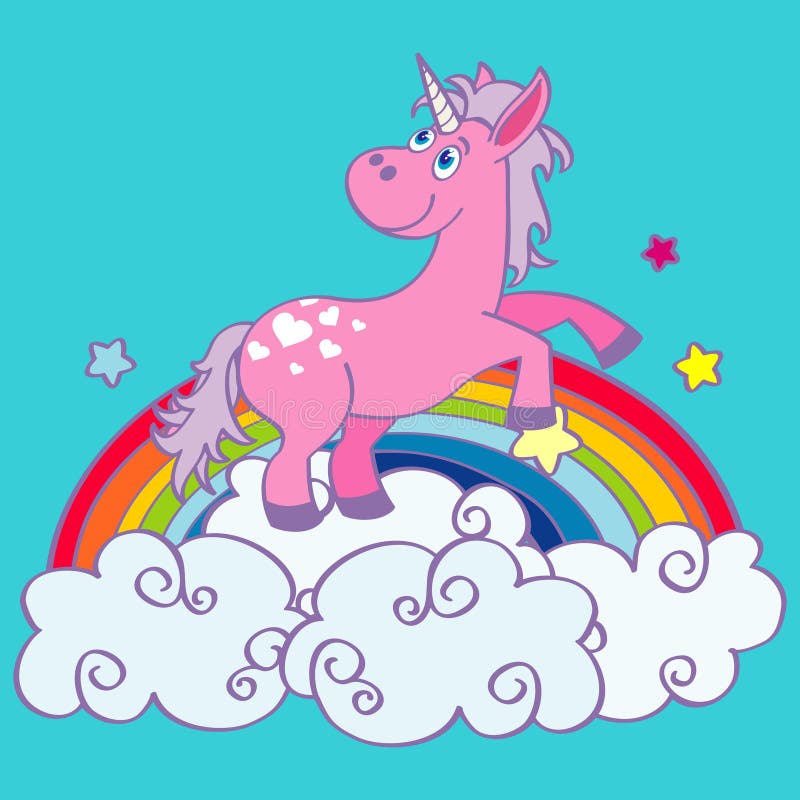 Vectorhand getrokken eenhoorn op regenboog stock illustratie Vectorhand getrokken eenhoorn op regenboog stock illustratie