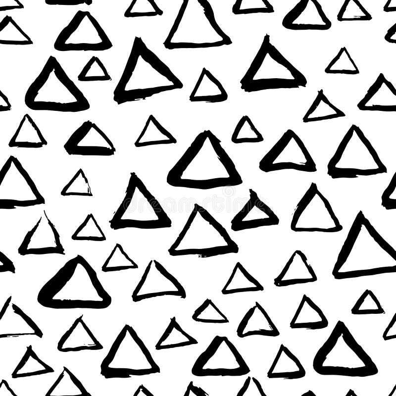 Vectorhand getrokken naadloos driehoekspatroon Zwart-witte inktachtergrond Ontwerp voor manier textieldruk vector illustratie Vectorhand getrokken naadloos driehoekspatroon Zwart-witte inktachtergrond Ontwerp voor manier textieldruk vector illustratie