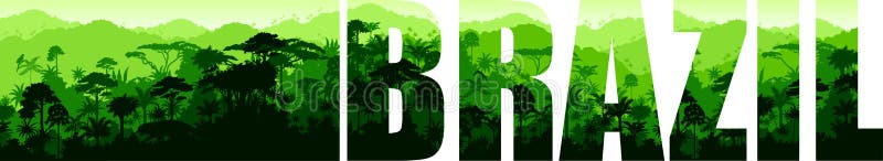 Vector panorama with jaguar, macaw and toucan in Jungle Rainforest - Brazil, South America illustration. Vector panorama with jaguar, macaw and toucan in Jungle Rainforest - Brazil, South America illustration