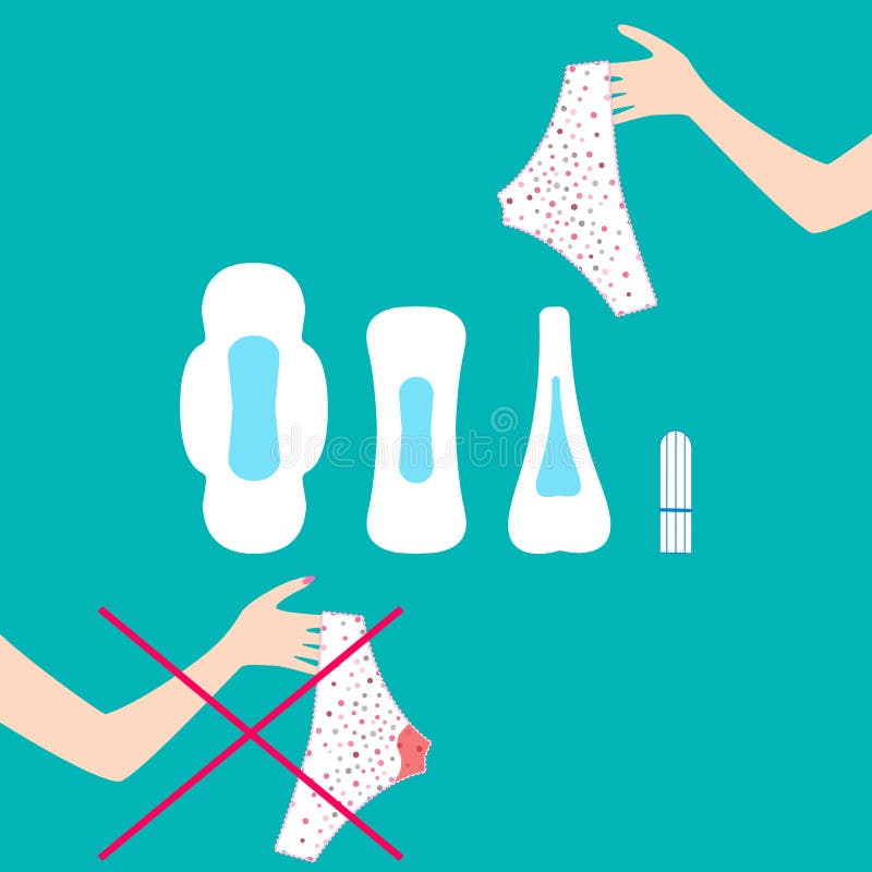 Vectorillustratie van broek met menstruele bloeddalingen in vrouwen monthlies periode, tampon en stootkussens Vrouwelijke hygiëne royalty-vrije illustratie Vectorillustratie van broek met menstruele bloeddalingen in vrouwen monthlies periode, tampon en stootkussens Vrouwelijke hygiëne royalty-vrije illustratie