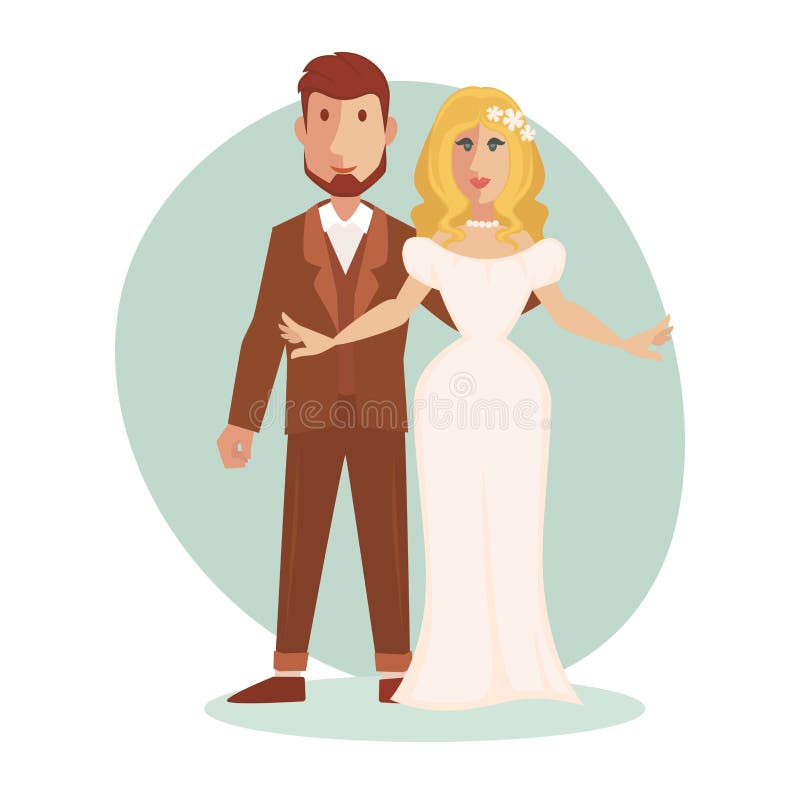 Vectorillustratie van de jonge gelukkige enkel bruid en de bruidegom van echtpaarjonggehuwden royalty-vrije illustratie Vectorillustratie van de jonge gelukkige enkel bruid en de bruidegom van echtpaarjonggehuwden royalty-vrije illustratie