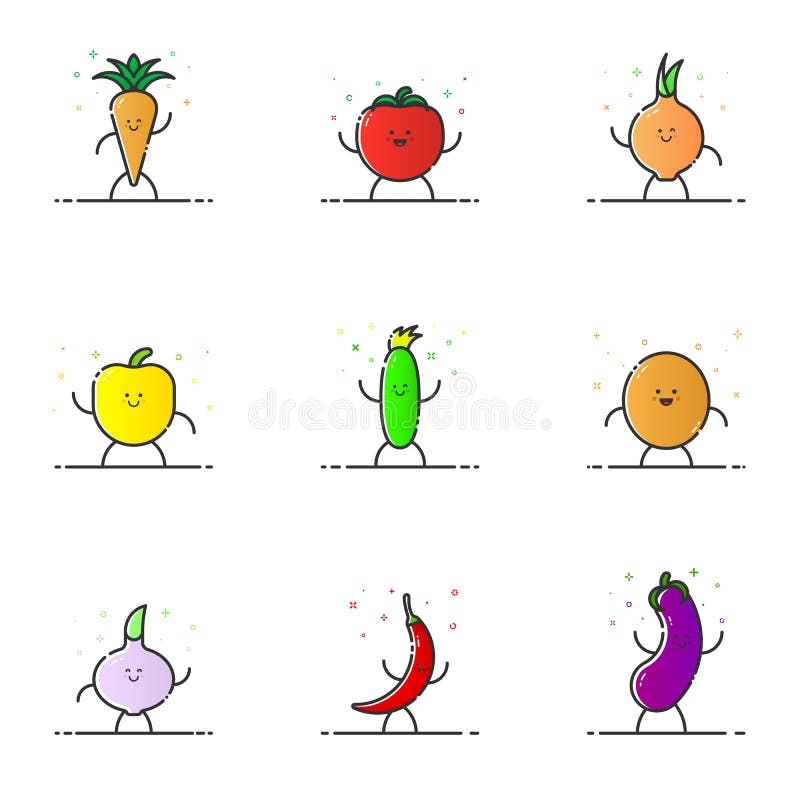 Vectorillustratie van grappig plantaardig die karaktersbeeldverhaal in lijnstijl wordt geplaatst stock illustratie Vectorillustratie van grappig plantaardig die karaktersbeeldverhaal in lijnstijl wordt geplaatst stock illustratie