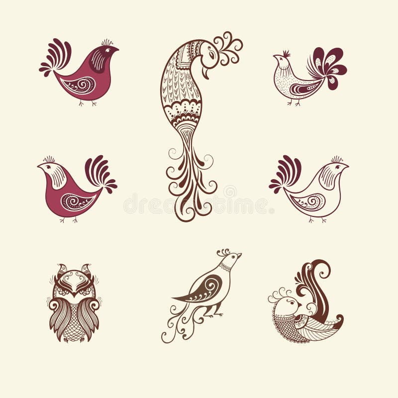 Vectorillustratie van het ornament van vogelsmehndi Traditionele Indische stijl, sier bloemenelementen voor hennatatoegering vector illustratie Vectorillustratie van het ornament van vogelsmehndi Traditionele Indische stijl, sier bloemenelementen voor hennatatoegering vector illustratie