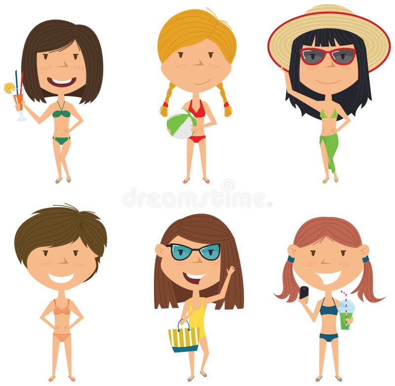 Vectorillustratie van strand de vrouwelijke karakters vector illustratie Vectorillustratie van strand de vrouwelijke karakters vector illustratie