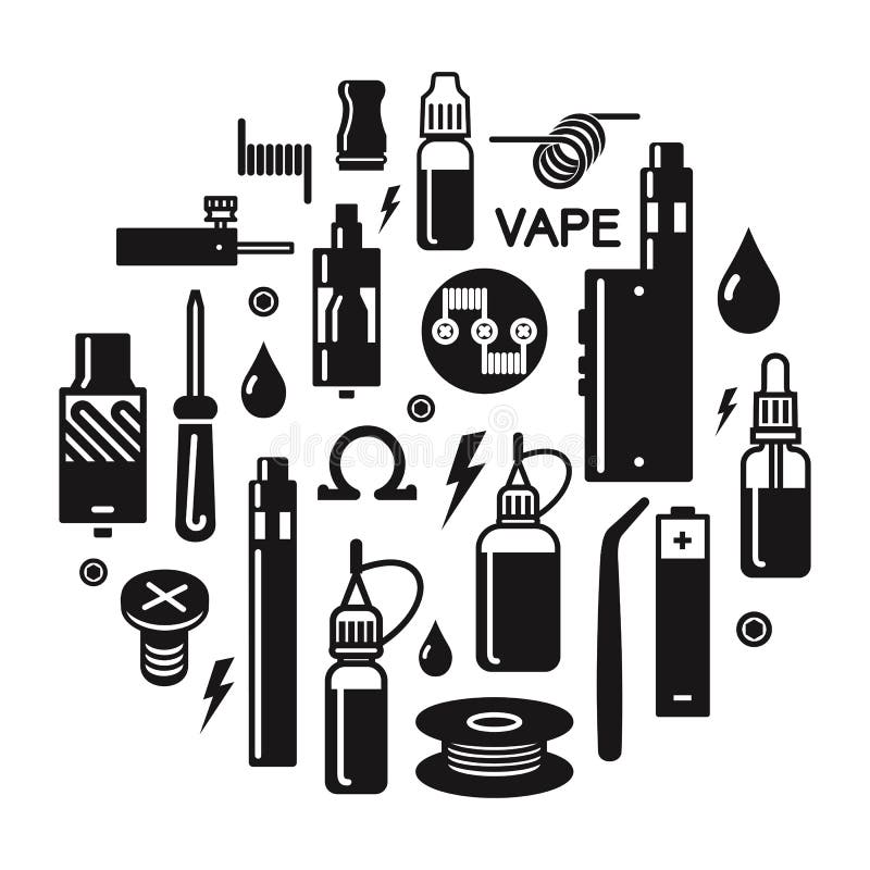 Vectorillustratie van vape en toebehoren Vectorillustratie van vape en toebehoren