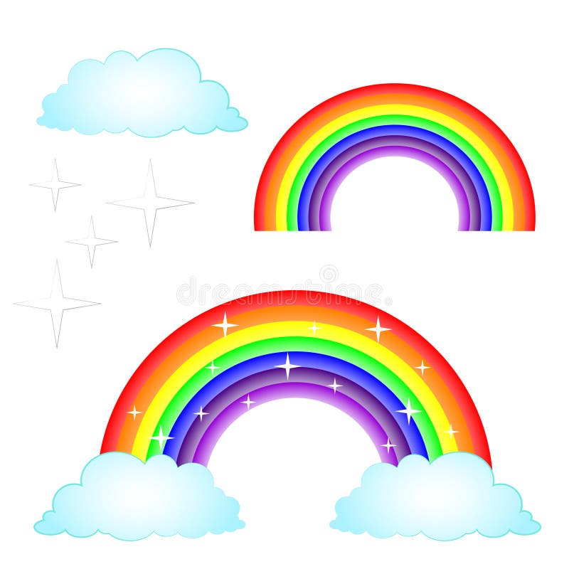 Vectorillustratieregenboog met geplaatste wolken vector illustratie Vectorillustratieregenboog met geplaatste wolken vector illustratie
