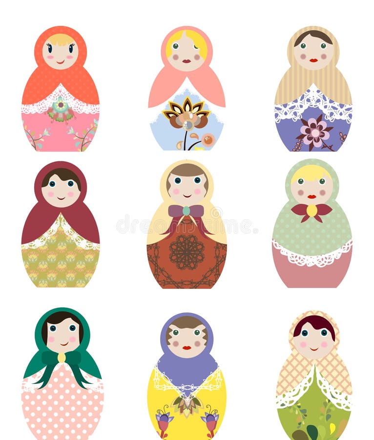Vectorillustraties van Russische poppenreeks van het art. van de matryoshkaklem vector illustratie Vectorillustraties van Russische poppenreeks van het art. van de matryoshkaklem vector illustratie