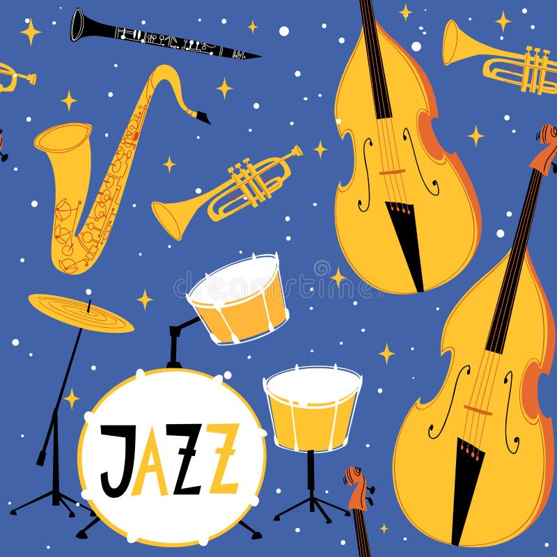 Vectorjazz naadloos patroon in vlakke uitstekende stijl vector illustratie Vectorjazz naadloos patroon in vlakke uitstekende stijl vector illustratie