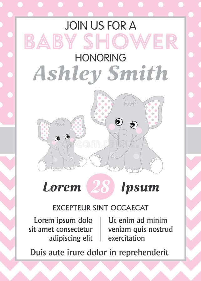 Vectorkaartmalplaatje met Leuke Olifanten voor de Douche van het Babymeisje