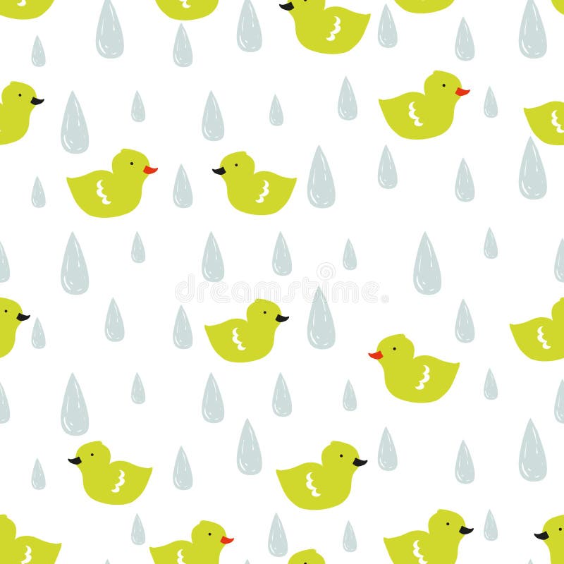 Vectorkrabbelpatroon met eendjes en regendruppels royalty-vrije illustratie Vectorkrabbelpatroon met eendjes en regendruppels royalty-vrije illustratie