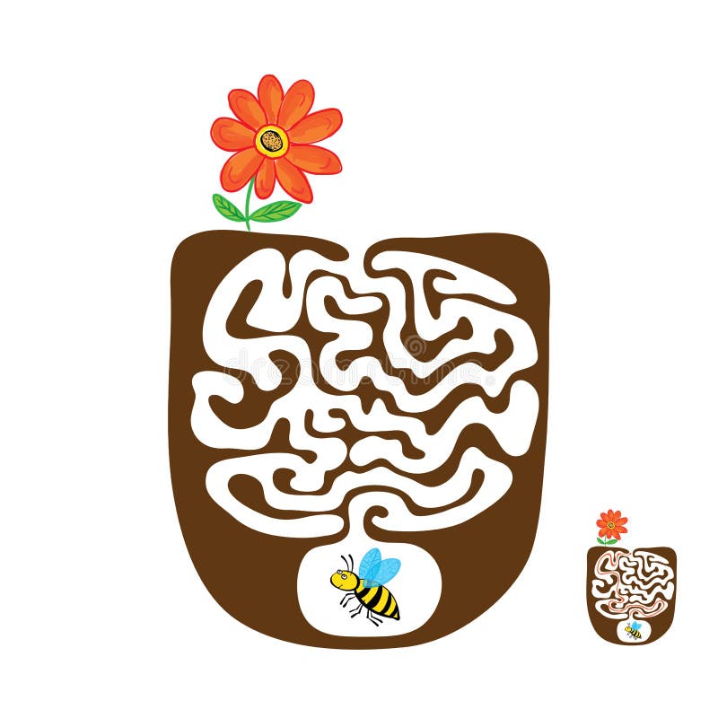 Vector Maze, Labyrint met Vliegende Bij en bloem royalty-vrije illustratie