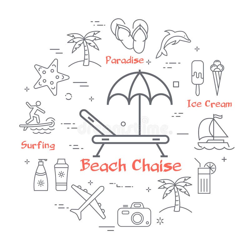 Vectorlineair concept van zomertijd- en strandchaispictogram royalty-vrije illustratie