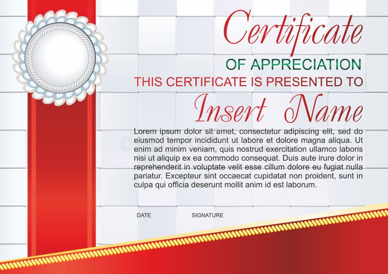 Vectormalplaatjecertificaat van appreciatie met kleurrijk gestreept patroon en plaats voor tekst Ontwerp bruikbaar voor diploma v royalty-vrije illustratie Vectormalplaatjecertificaat van appreciatie met kleurrijk gestreept patroon en plaats voor tekst Ontwerp bruikbaar voor diploma v royalty-vrije illustratie
