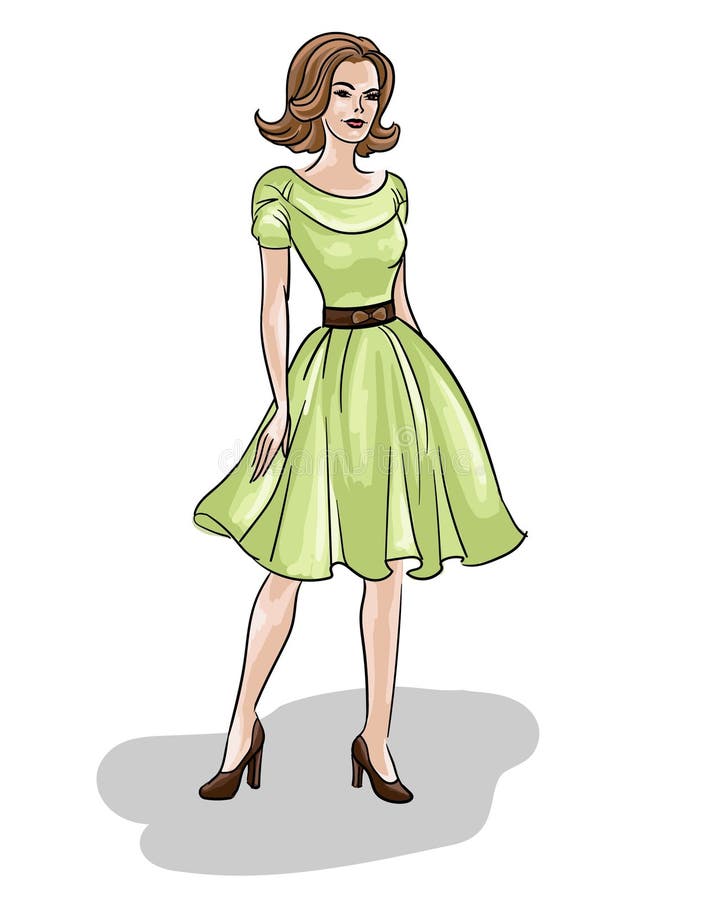 VECTORmanier modieuze originele tekening met het lichaam van een mooi jong meisjesmodel voor ontwerp Retro stijl stock illustratie VECTORmanier modieuze originele tekening met het lichaam van een mooi jong meisjesmodel voor ontwerp Retro stijl stock illustratie