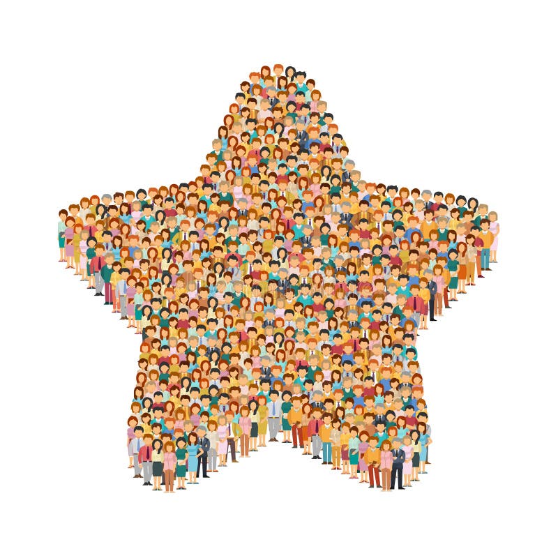 Vectormenigte van mensen die zich als vorm van sterteken bevinden stock illustratie Vectormenigte van mensen die zich als vorm van sterteken bevinden stock illustratie