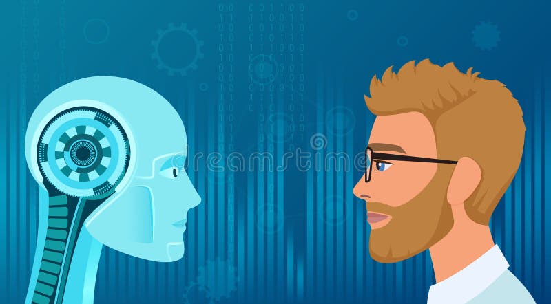Vectormensen versus Robotsoppositie Conceptenzaken en toekomstige baanillustratie stock illustratie Vectormensen versus Robotsoppositie Conceptenzaken en toekomstige baanillustratie stock illustratie