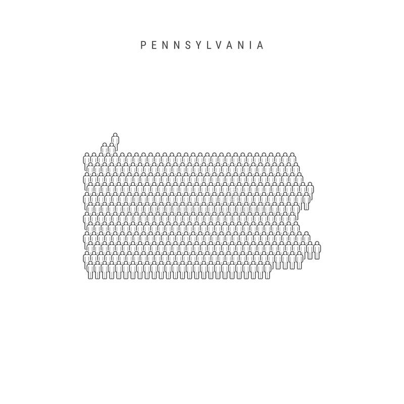 Vectormensenkaart van Pennsylvania, de Staat van de V.S. Gestileerd Silhouet, Mensenmenigte De Bevolking van Pennsylvania vector illustratie Vectormensenkaart van Pennsylvania, de Staat van de V.S. Gestileerd Silhouet, Mensenmenigte De Bevolking van Pennsylvania vector illustratie