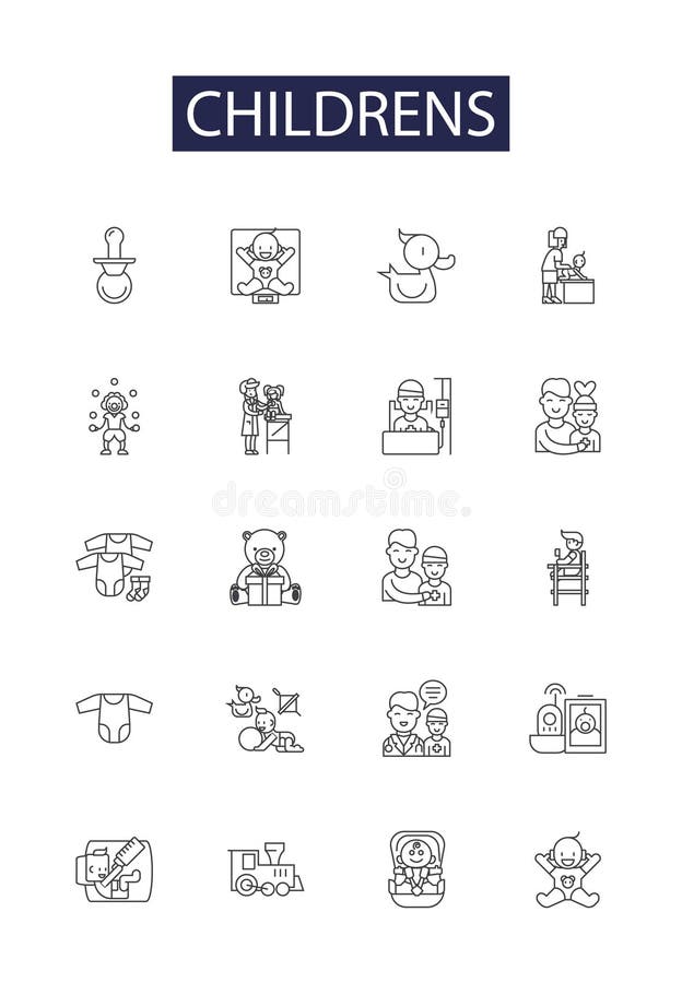 Childrens line vector icons and signs. Toddlers, Infants, Peers, Nursery, Playful, School-age, Adolescents, Achievement vector outline illustration set. Childrens line vector icons and signs. Toddlers, Infants, Peers, Nursery, Playful, School-age, Adolescents, Achievement vector outline illustration set