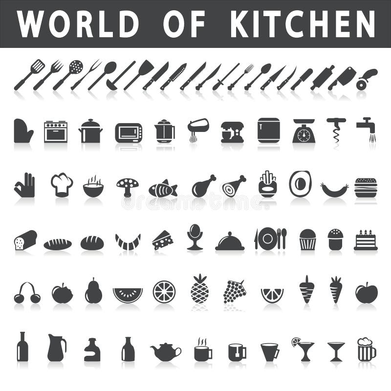 Vectorpictogrammen van keuken en voedsel vector illustratie Vectorpictogrammen van keuken en voedsel vector illustratie
