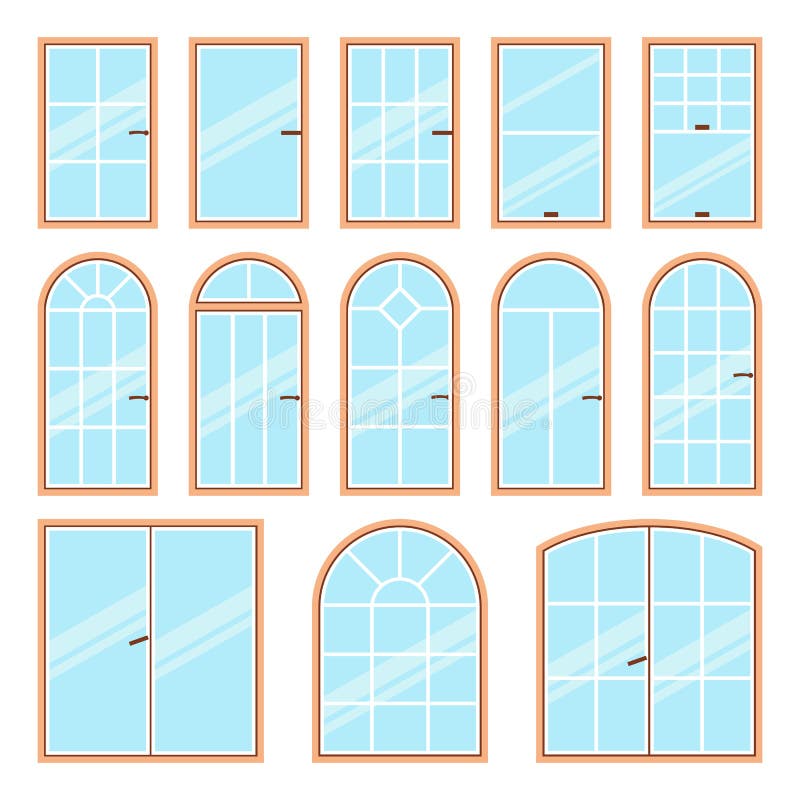 Vectorpictogrammenreeks verschillende types van vensters stock illustratie Vectorpictogrammenreeks verschillende types van vensters stock illustratie