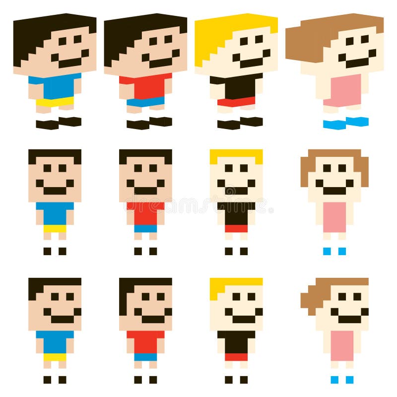 Vector Pixel Art Kinderkarakter Ontwerp stock illustratie