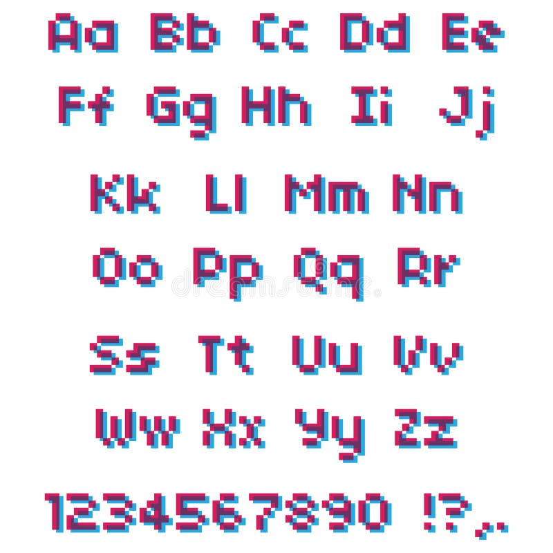 Vectorpixelalfabet Roze en blauwe letters en getallen royalty-vrije illustratie Vectorpixelalfabet Roze en blauwe letters en getallen royalty-vrije illustratie