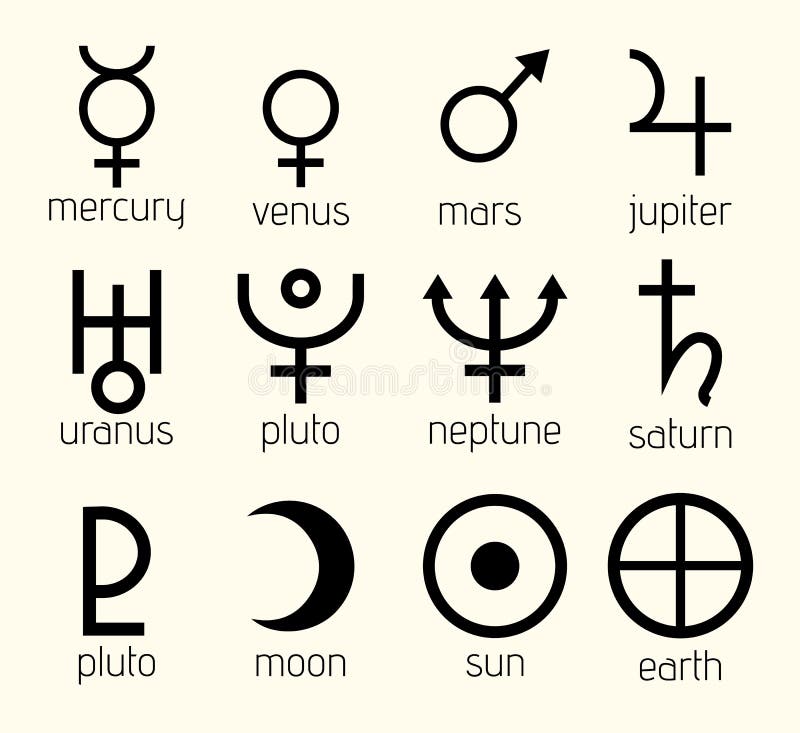 Vectorplaneet Astrologische, Astronomische Symbolen Geplaatst Illustratie stock illustratie Vectorplaneet Astrologische, Astronomische Symbolen Geplaatst Illustratie stock illustratie