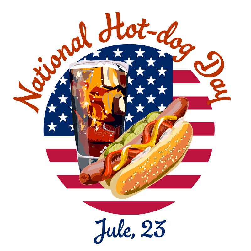 Vectorprentbriefkaaraffiche of banner voor een nationale hotdogdag vector illustratie Vectorprentbriefkaaraffiche of banner voor een nationale hotdogdag vector illustratie