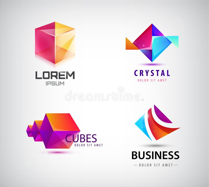 Vectorreeks abstracte geometrische 3d emblemen, vormen De origami Logo Collection van het kristalfacet grafische ontwerpelementen royalty-vrije illustratie Vectorreeks abstracte geometrische 3d emblemen, vormen De origami Logo Collection van het kristalfacet grafische ontwerpelementen royalty-vrije illustratie