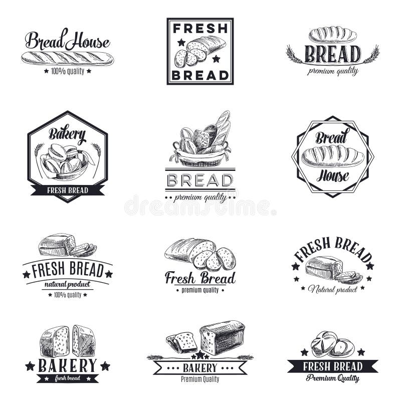 Vectorreeks bakkerij en broodemblemen, etiketten royalty-vrije illustratie Vectorreeks bakkerij en broodemblemen, etiketten royalty-vrije illustratie