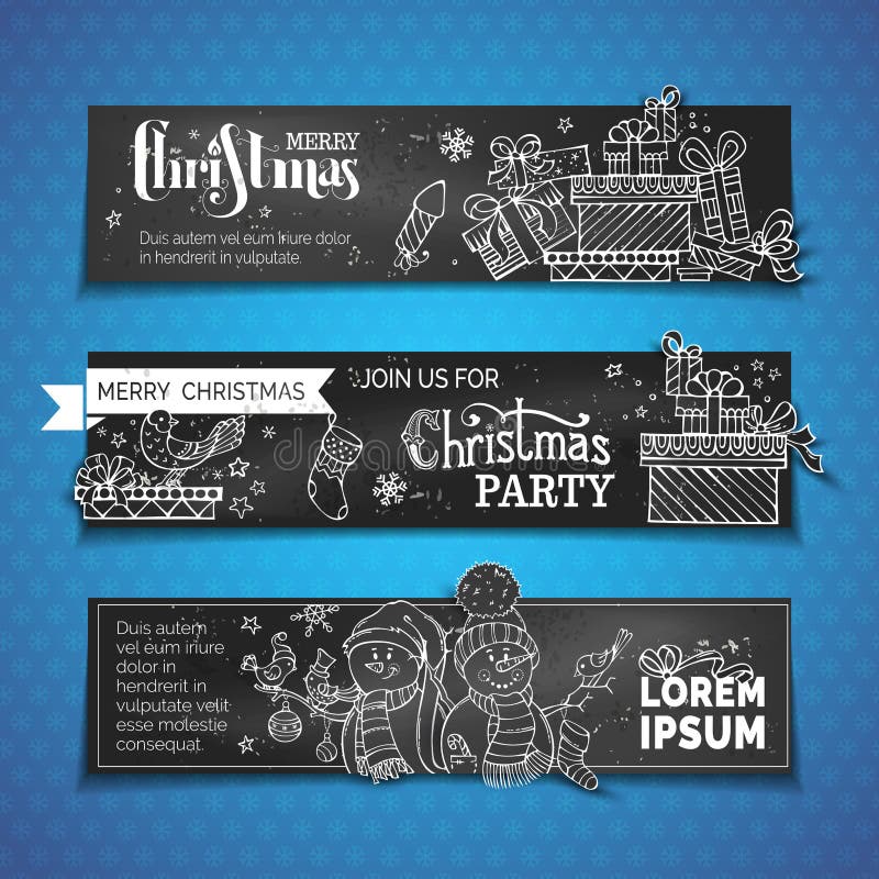 Vectorreeks banners van krijt horizontale Kerstmis royalty-vrije illustratie Vectorreeks banners van krijt horizontale Kerstmis royalty-vrije illustratie