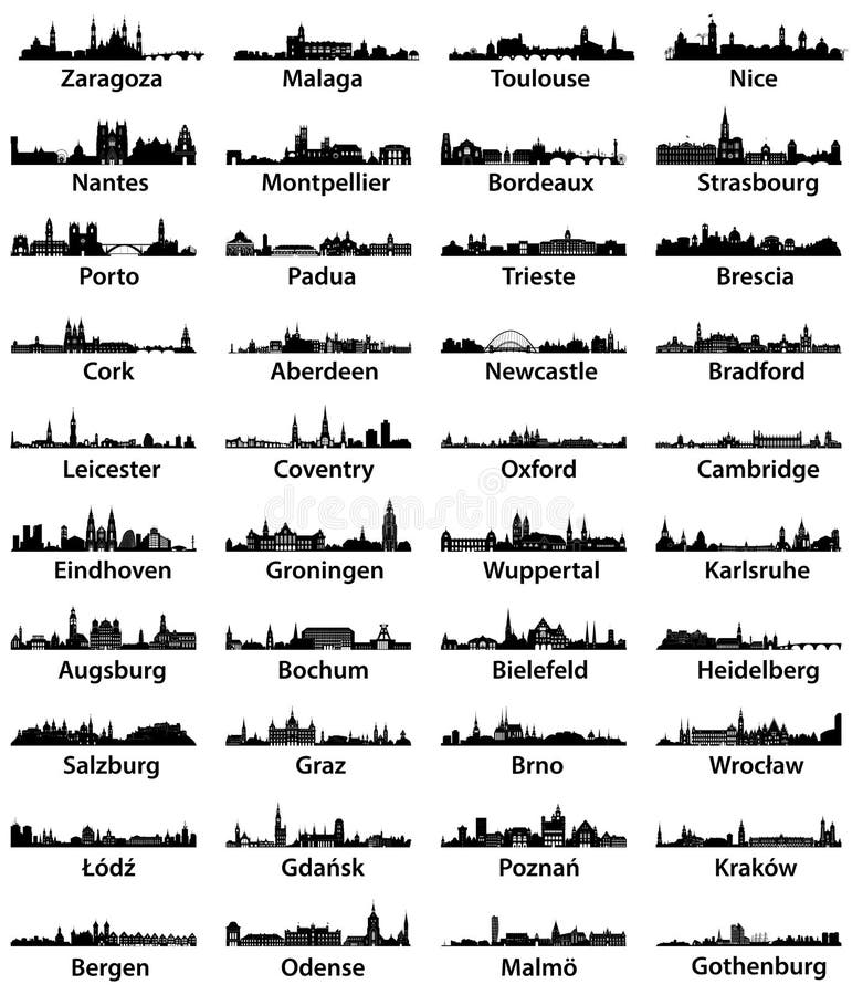 Vectorreeks Europese stadsskilines stock illustratie Vectorreeks Europese stadsskilines stock illustratie