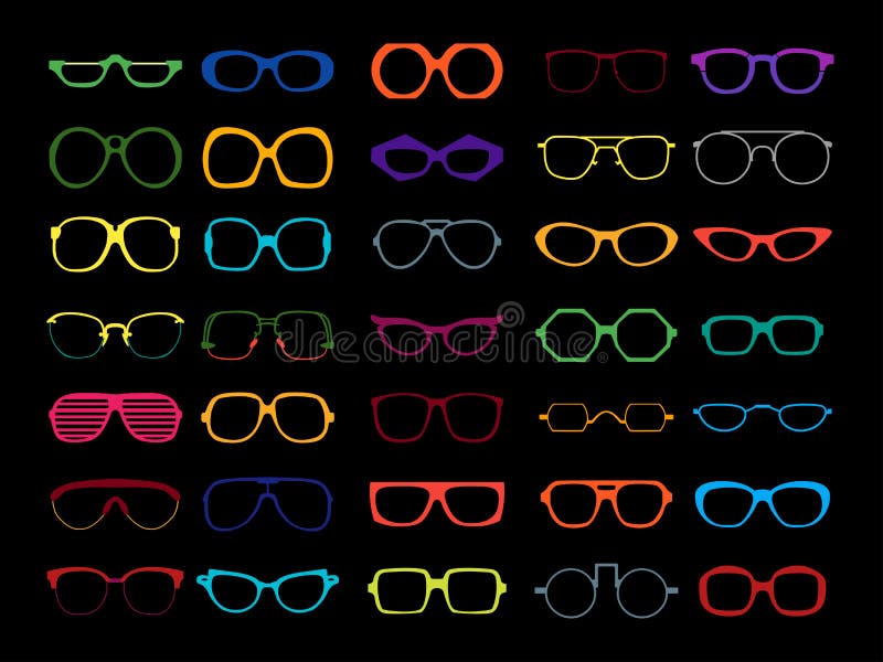 Vectorreeks gekleurde glazen Retro, geek stock illustratie Vectorreeks gekleurde glazen Retro, geek stock illustratie