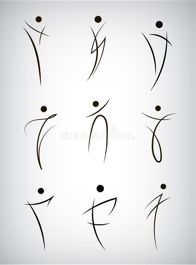 Vectorreeks het silhouetemblemen van de cijferlijn, mens, mensen, sport en dansende tekens Samenvatting gestileerde mensen royalty-vrije illustratie Vectorreeks het silhouetemblemen van de cijferlijn, mens, mensen, sport en dansende tekens Samenvatting gestileerde mensen royalty-vrije illustratie