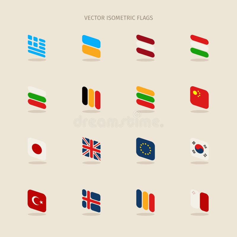 Vectorreeks isometrische vlaggen in eenvoudige stijl van Europese Unie, royalty-vrije illustratie Vectorreeks isometrische vlaggen in eenvoudige stijl van Europese Unie, royalty-vrije illustratie