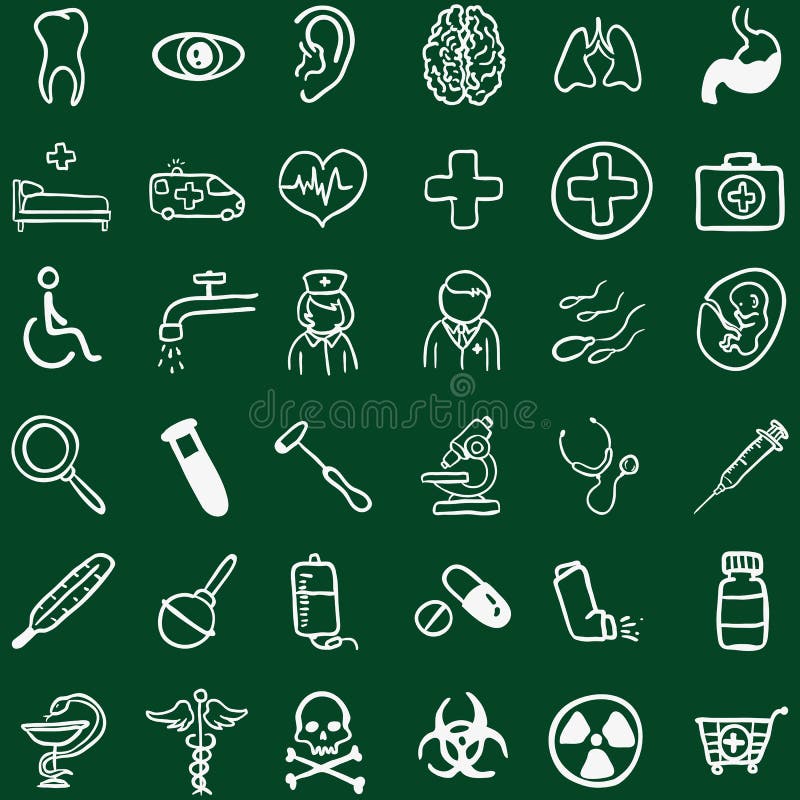 Vectorreeks Medische Pictogrammen van de Krijtkrabbel vector illustratie Vectorreeks Medische Pictogrammen van de Krijtkrabbel vector illustratie